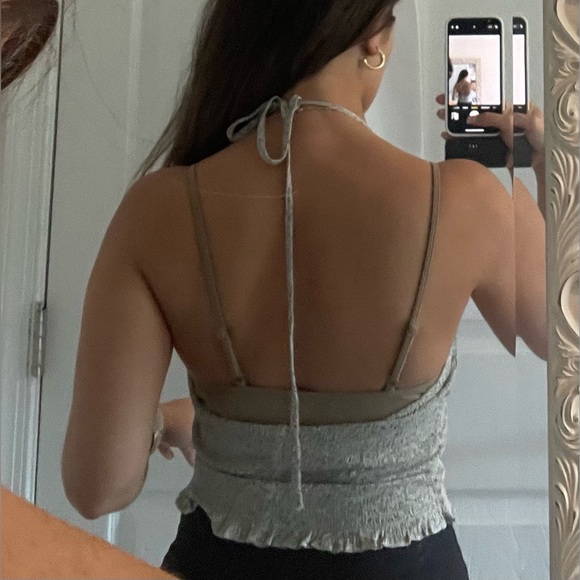 AE Floral halter Tank w/ open back and ties - Picture 2 of 5